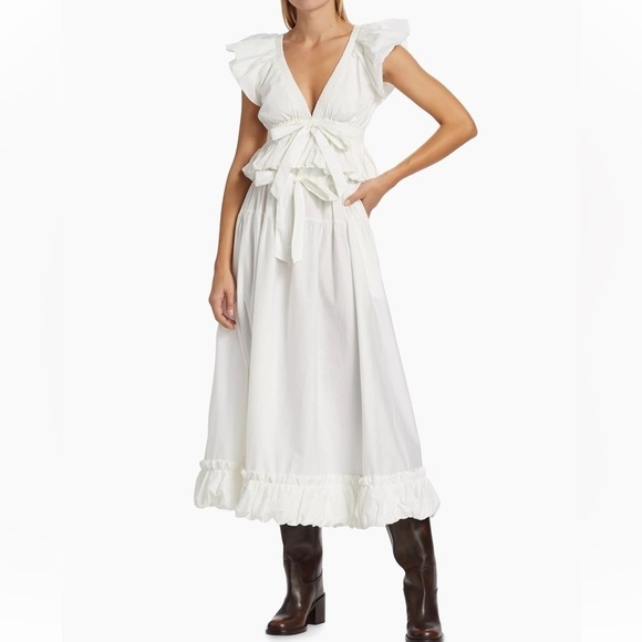 NWT Free People Favorite Part Ruffle Cotton Tie-Waist Midi-Skirt in White Sz XS - Picture 2 of 15